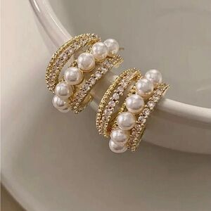 Kate Spade Diamond Pearl Hoop Earrings